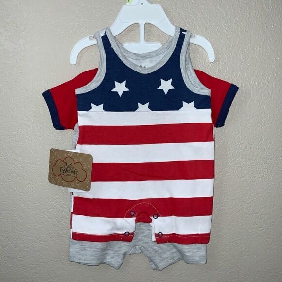 Baby boy 4th of July outfit two piece set patriotic red white and blue NEW - Picture 3 of 5
